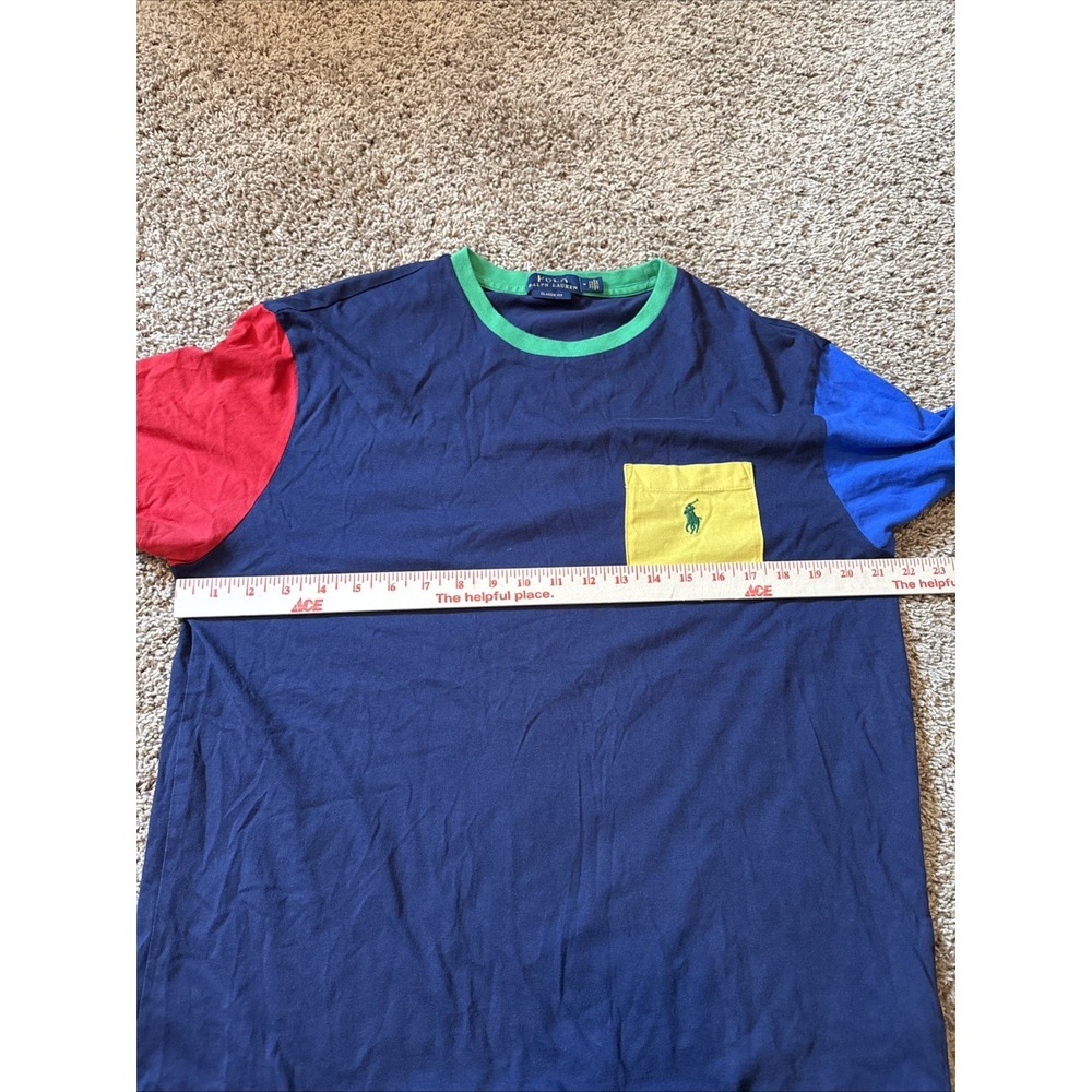 Polo Ralph Lauren Men's Blue Multi Colorblock Crew-Neck Classic Fit T-Shirt Med - Picture 4 of 6